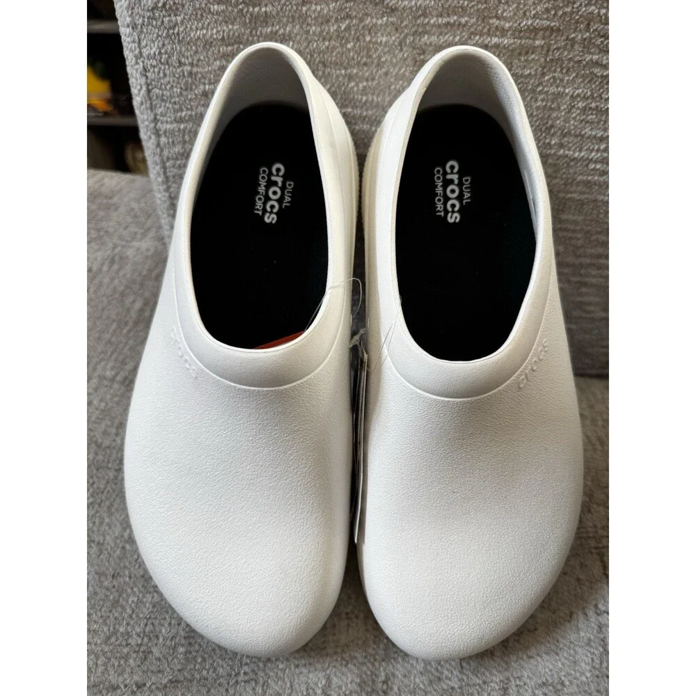 NWT Crocs 205073 On The Clock Slip Resistant Shoes Work Slip On White M9 W11